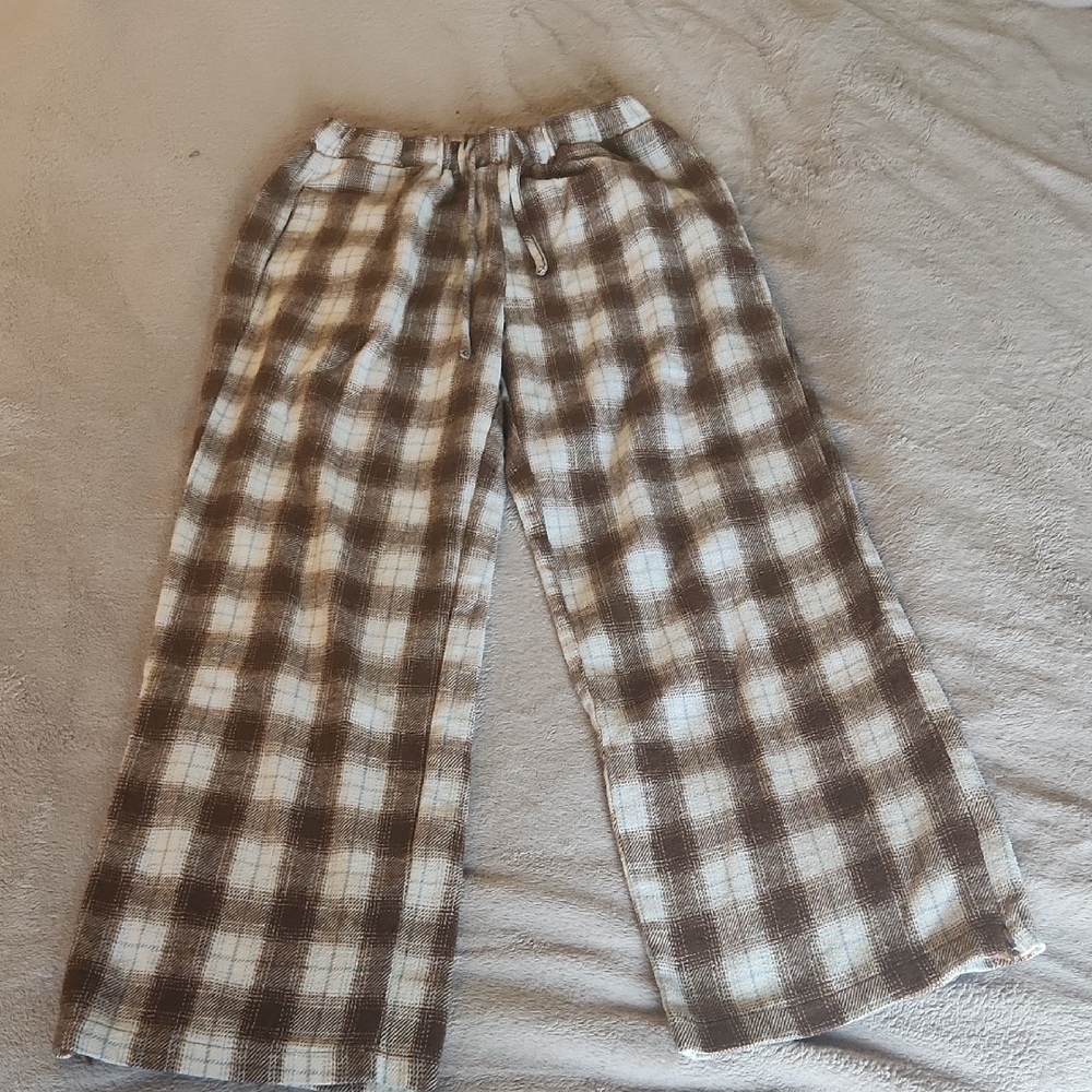 Dazy Plaid Wide Leg Lounge Pants - Brown & Cream Women's L